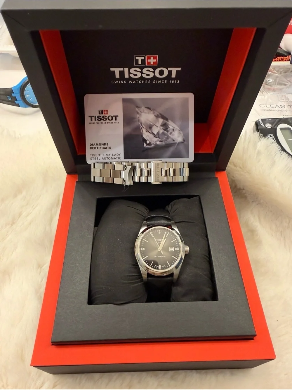 Tissot Men's Black Dial Stainless Steel Bracelet Watch in Red Box